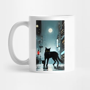 Black yule Cat at night 10 Mug